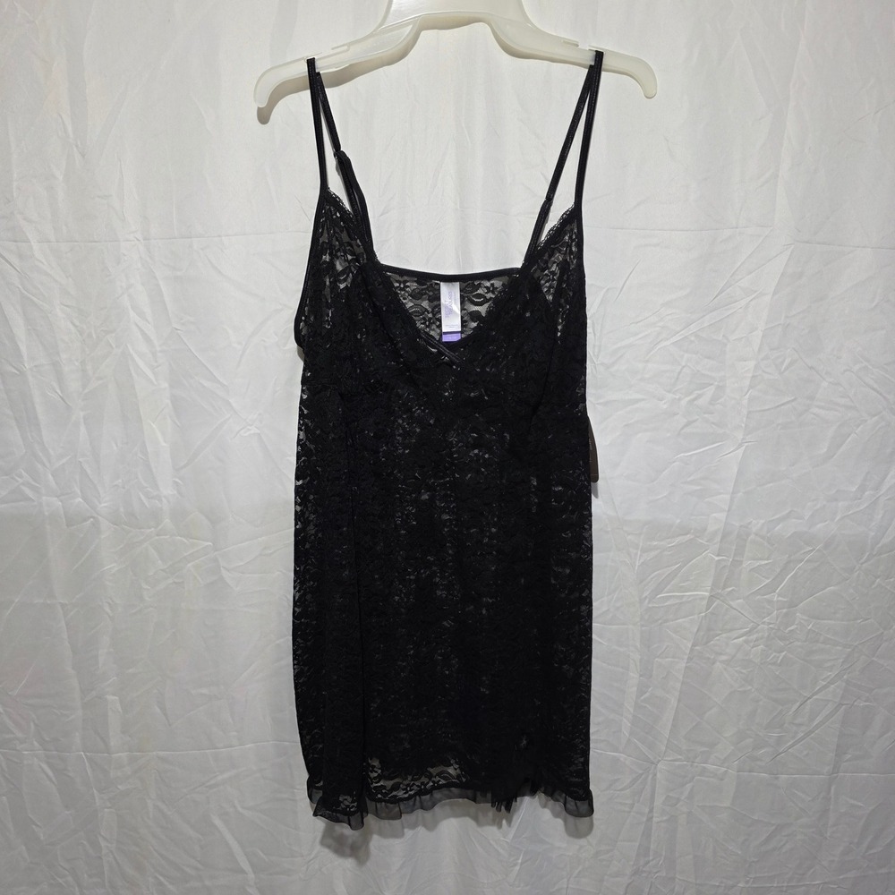 Secret Treasures Black Lace Chemise Nightgown XL 16-18 Adjustable Straps